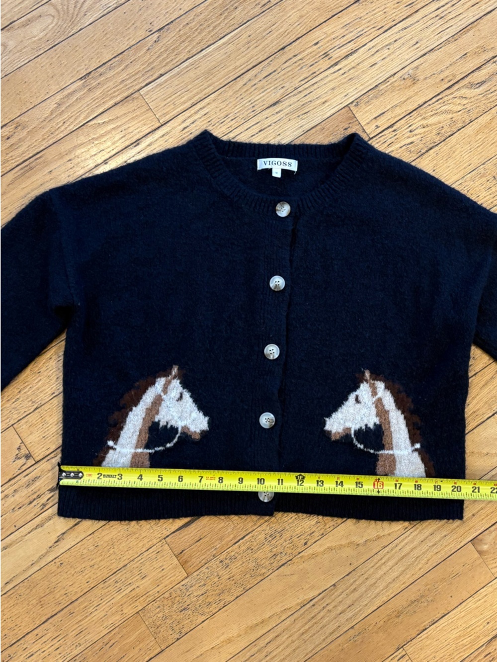 Vigoss Navy Blue Button-Up Cardigan with Horse Intarsia - Picture 7 of 11